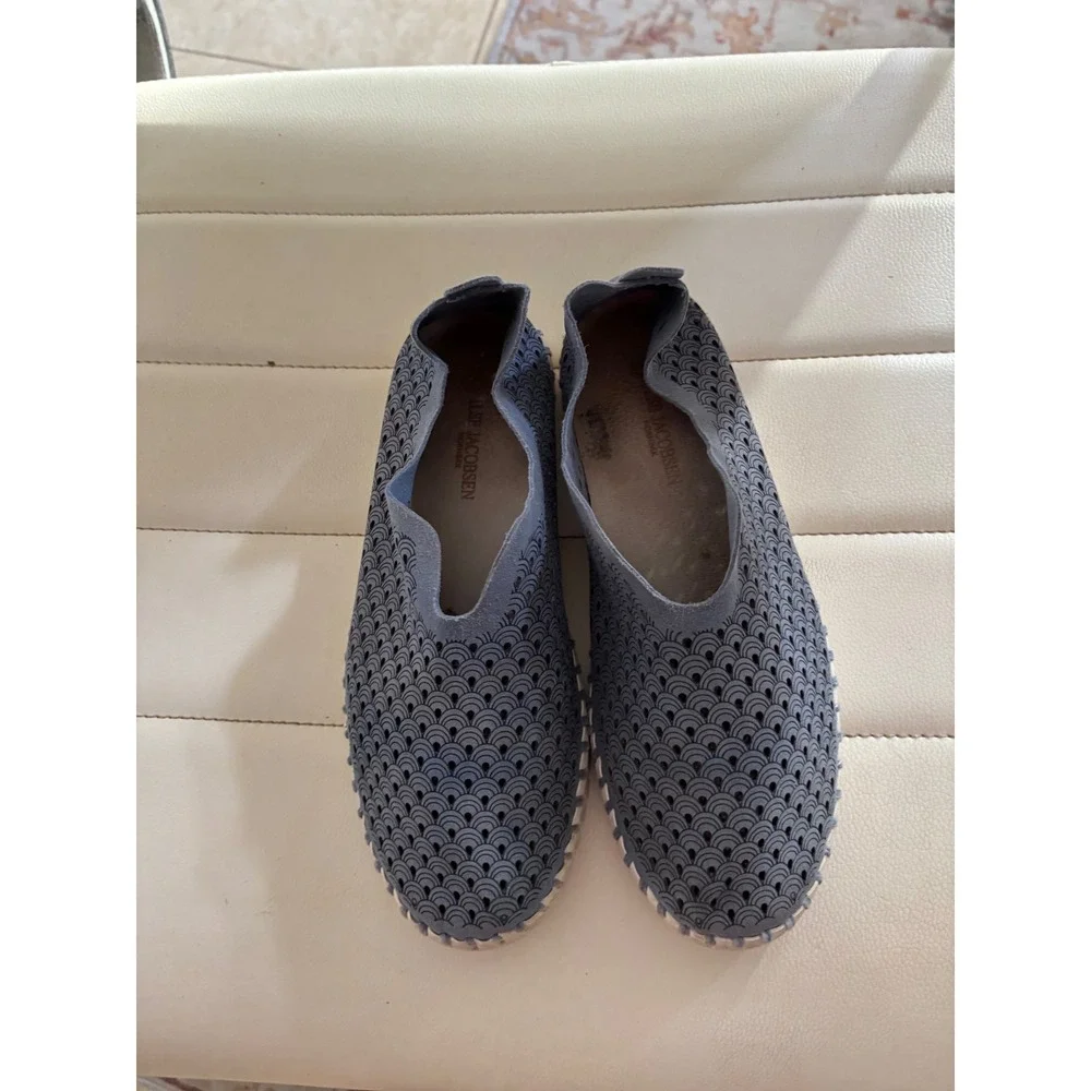 Ilse Jacobsen Hornbæk Tulip Blue Grey Laser Cut Slip On Loafers Shoes 37